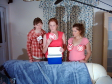 Katherine, Lori, and Sarah around the magical box